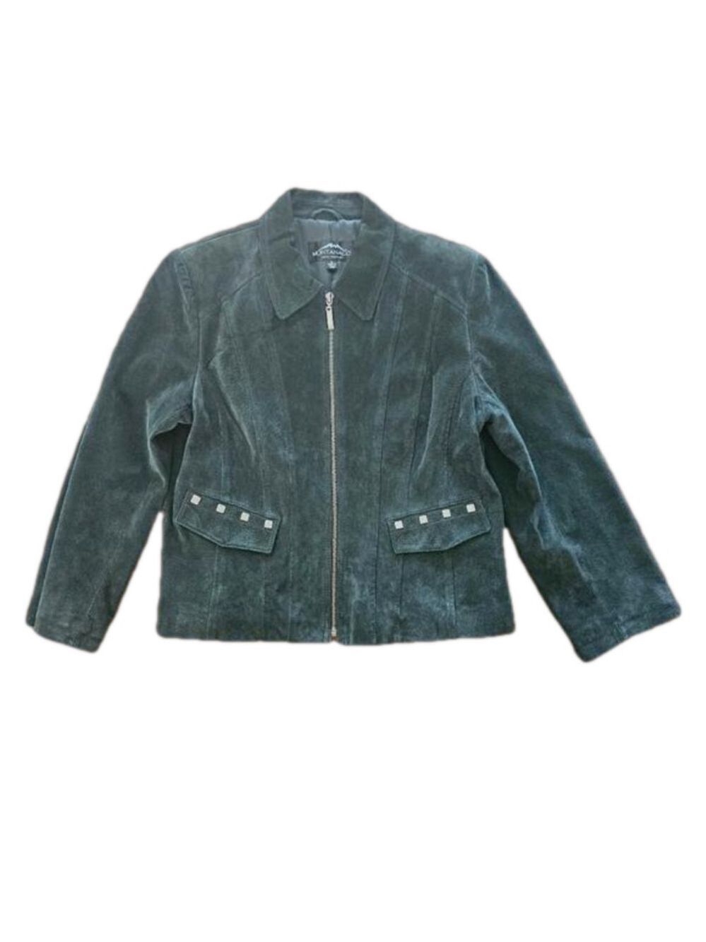 MONTANACO WOMEN'S GENUINE LEATHER (SUEDE) DARK GREEN ZIP-UP JACKET SIZE SMALL - Picture 5 of 13
